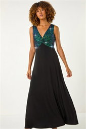 Contrast Sequin Bodice Maxi Dress