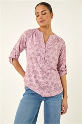 Petite Burnout Print Button Shirt