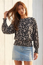 Abstract Print Shirred Hem Top