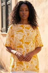 Leaf Print Buttoned Back Top