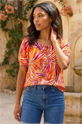 Leaf Print Bardot Stretch Top