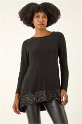 Sequin Hem Stretch Tunic Top