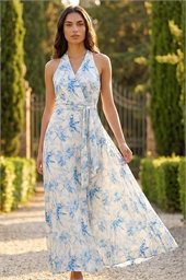 Floral Swirl Halter Neck Dress