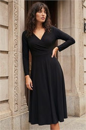 Gathered Mock Wrap Midi Dress