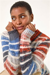 Fluffy Striped Curve Hem Jumper