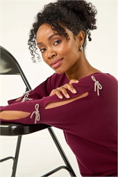 Petite Bow Trim Sleeve Knit Jumper