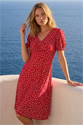 Spot Print Gathered Stretch Dress