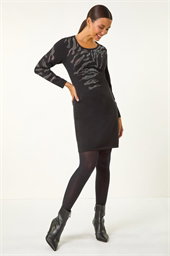 Animal Print Embellished Shift Dress