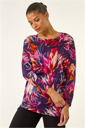 Floral Print Bubble Hem Stretch Top