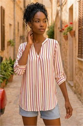 Vertical Stripe Pleat Detail Top