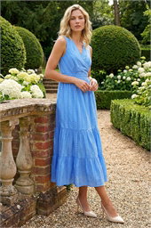 Embroidered V-Neck Midi Dress
