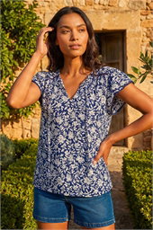Floral Print Frill Sleeve Tie Top