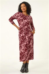 Petite Floral Abstract Stretch Midi Dress