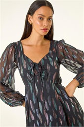 Foil Print Tie Front Fit & Flare Dress