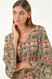 Ikat Print Flare Sleeve Top