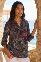 Floral Puff Print Gathered Shirt