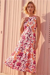 Floral Pleated A-Line Midi Dress
