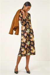 Floral Twist Front Midi Dress