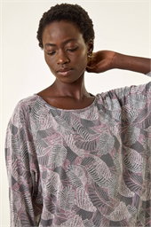Leaf Puff Print Stretch Top