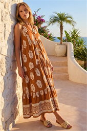 Border Print Smock Maxi Dress