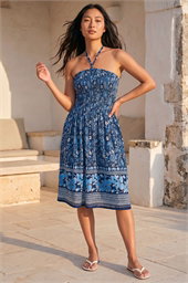 Petite Print Shirred Top Midi Dress