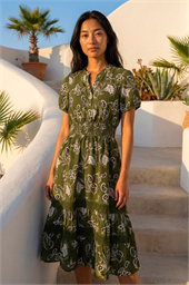 Petite Floral Print Shirred Midi Dress