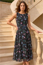 Petite Floral Ruched Waist Midi Dress