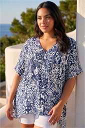 Curve Ikat Print Asymmetric Blouse