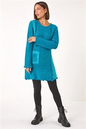 Textured Pocket Detail Longline Jumper