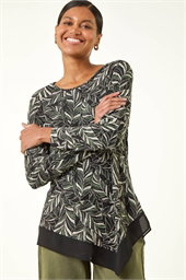 Leaf Puff Print Stretch Top