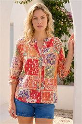 Foil Spot Patchwork Print Top