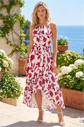 Floral Jacquard Halter Neck Dress