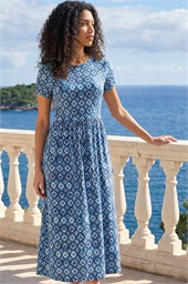 Petite Abstract Gathered Waist Dress