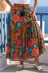 Floral Print Tiered A-Line Skirt