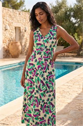 Abstract Print Sleeveless Midi Dress