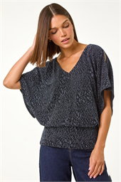 Glitter Animal Print Banded Hem Stretch Top
