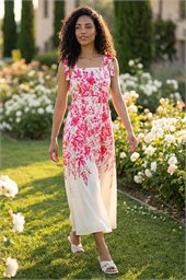Floral Print Strap Tie Midi Dress 