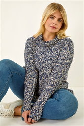 Curve Spot Print Cowl Neck Top