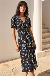 Floral Ruched Sleeve Dress
