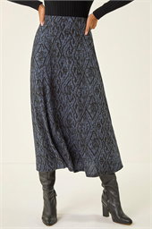 Abstract Diamond Print Midi Skirt