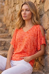 Burnout Print Jersey Stretch Top
