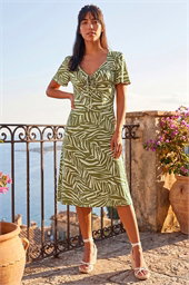 Petite Animal Stretch Gathered Midi Dress