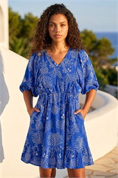 Petite Palm Print Smock Dress
