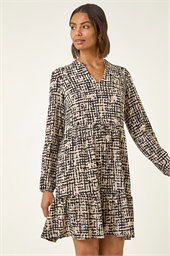 Textured Geo Print Smock Dress