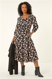 Petite Floral Tiered Midi Dress