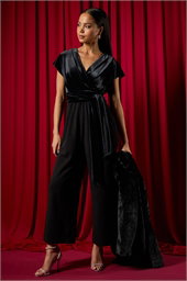 Petite Velvet Contrast Jumpsuit