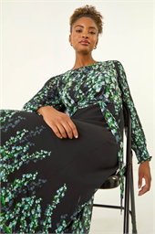 Floral Border Belted Midi Dress