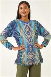 Jacquard Tassel Trim Knit Jumper
