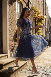 Sequin Angel Sleeve Midi Dress