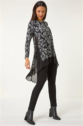 Floral Puff Print Chiffon Hem Top